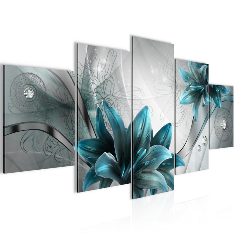 Runa Art Wandbilder Blumen Lilien 5 Teilig Bild auf Vlies Leinwand Deko Wohnzimmer Abstrakt Grau Blau 036852c