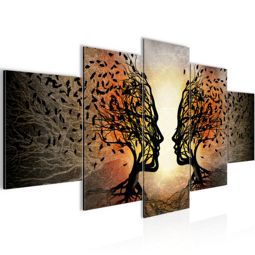Runa Art Wandbilder Liebe Paar 5 Teilig Bild auf Vlies Leinwand Deko Wohnzimmer Schlafzimmer Bäume Schwarz Orange 041252a