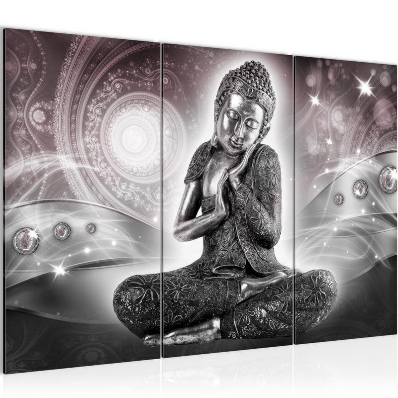 Runa Art Wandbilder Buddha Zen Bild XXL Wohnzimmer Schlafzimmer Rosa Grau Feng Shui 120 x 80 cm 3 Teilig 041631c