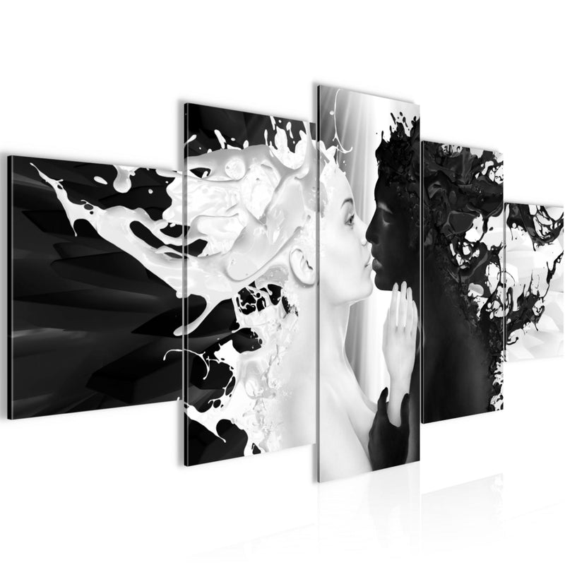 Runa Art Wandbilder Milk und Coffee 5 Teilig Bild auf Vlies Leinwand Deko Wohnzimmer Schlafzimmer Liebe Schwarz Weiss 005052b
