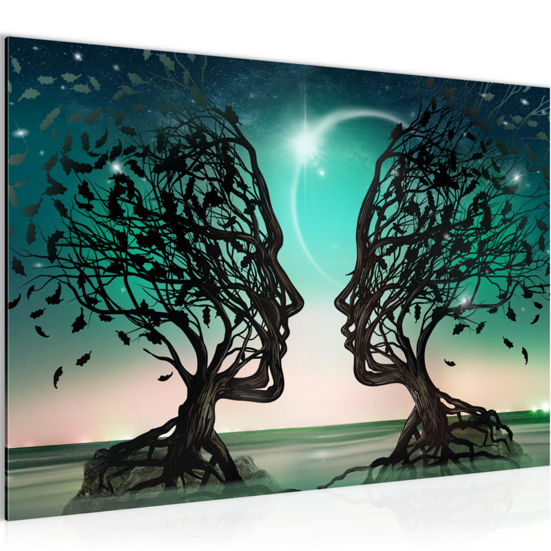 Runa Art Bild Liebespaar Modern Wandbilder Wohnzimmer Schlafzimmer 1 Teilig - Made In Germany - Abstrakt Baum Türkis Flur 044815a
