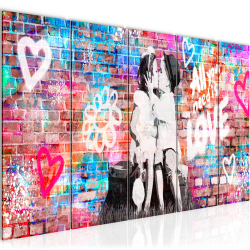 Runa Art Wandbild XXL the First Kiss Wohnzimmer Schlafzimmer 200 x 80 cm Bunt 5 Teilig - Made in Germany - 044655a