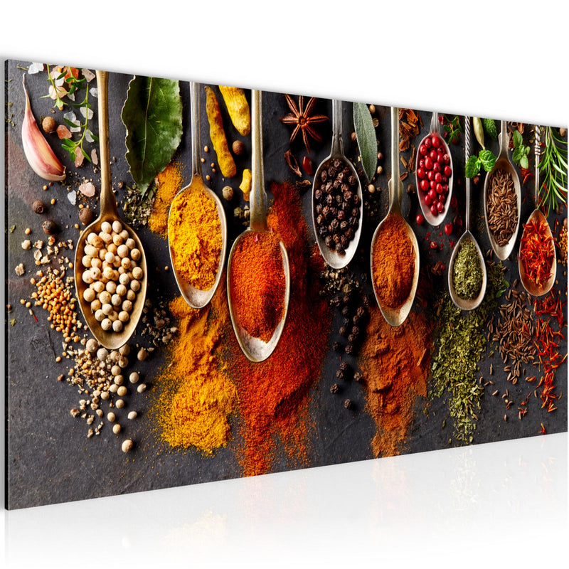 Runa Art Wandbild Küche 100 x 40 cm Modern Bild auf Vlies Leinwand Gelb Küche Gewürze 041412a
