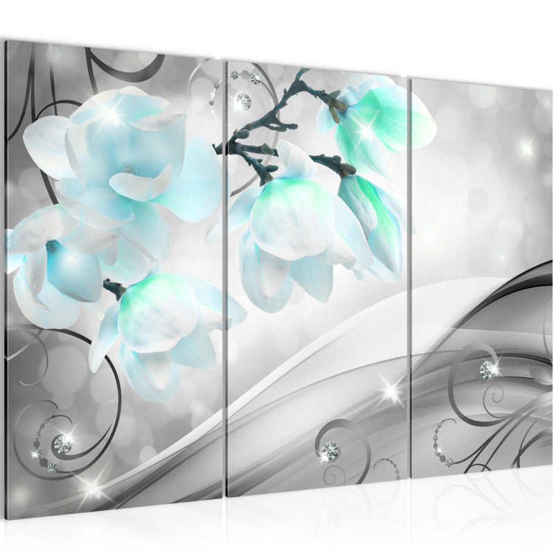 Runa Art Wandbilder Blumen Abstrakt Bild XXL Wohnzimmer Schlafzimmer Grau Türkis Diamant 120 x 80 cm 3 Teilig 035331c