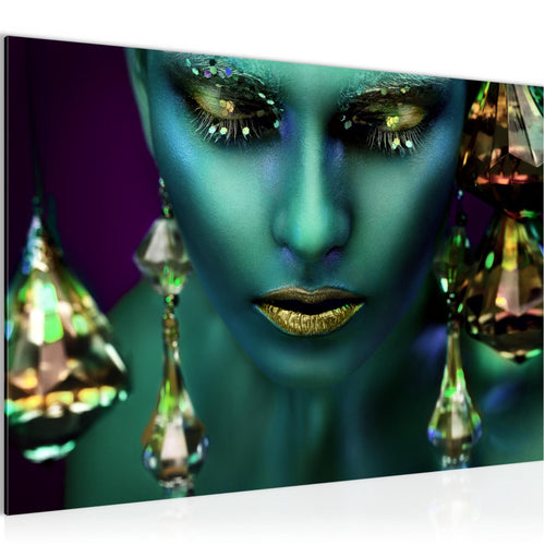 Runa Art Bild Frau Gesicht Lippen Modern Wandbilder Wohnzimmer Schlafzimmer 1 Teilig - Made In Germany - Kosmetik Fashion Türkis Gold Flur 042115a