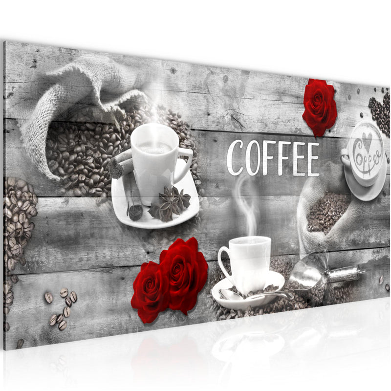 Runa Art Wandbild Küche 100 x 40 cm Modern Bild auf Vlies Leinwand Rot Küche Kaffee 027112c
