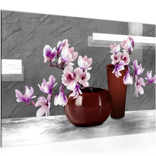Runa Art Bild Blumen Abstrakt Modern Wandbilder Wohnzimmer 1 Teilig - Made In Germany - Blumenvase Grau Rosa Flur 035215c