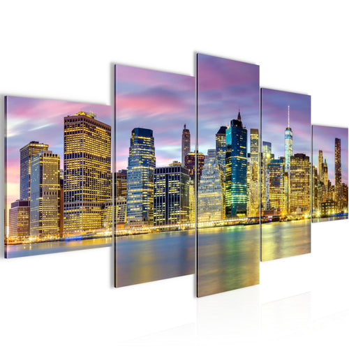 Runa Art - Bilder New York City 200 x 100 cm 5 Teilig XXL Wanddekoration Design Lila Bunt 010051c