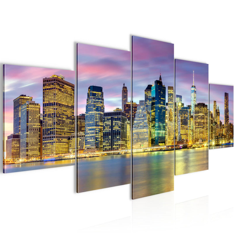 Runa Art - Bilder New York City 200 x 100 cm 5 Teilig XXL Wanddekoration Design Lila Bunt 010051c