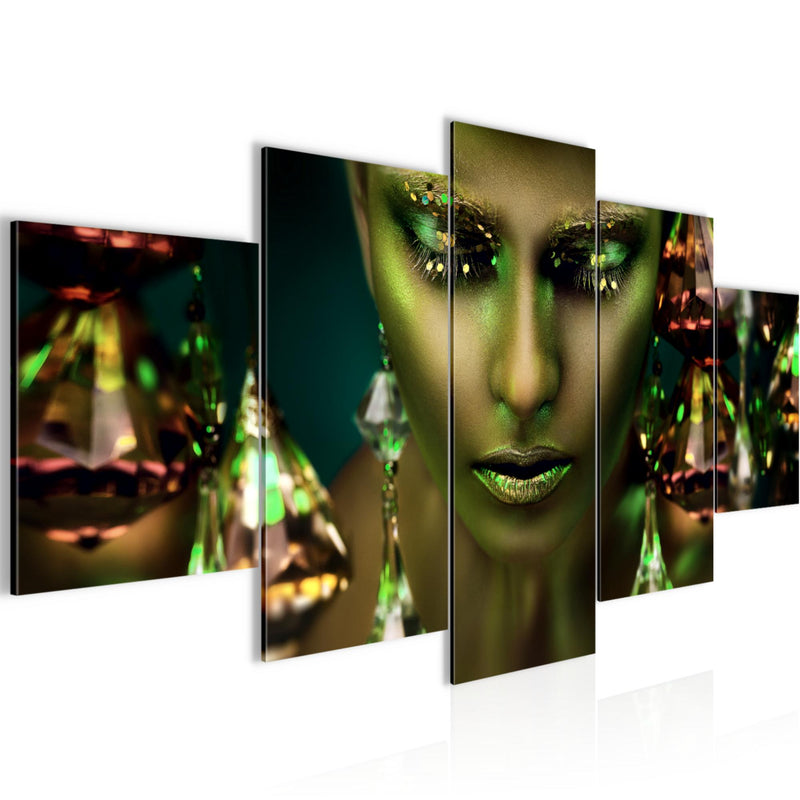 Runa Art Bild Wohnzimmer Schlafzimmer Frau Gesicht Lippen 5 Teilig Kosmetik Fashion Grün Gold Wandbilder auf Vlies Leinwand 042153b