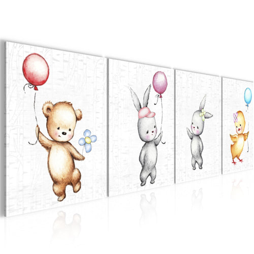 Runa Art Bilder Set 4 Teilig Kinderzimmer Tiere Wandbilder XXL Babyzimmer Spielzimmer 160 x 50 cm Weiß Bunt Modern 017846a