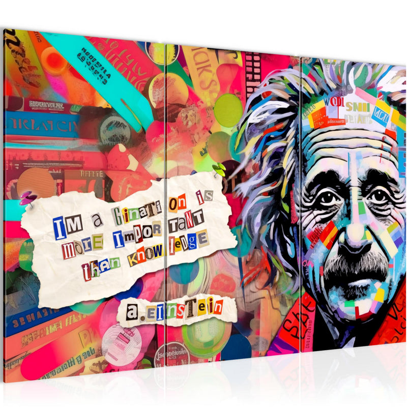 Runa Art Wandbilder Einstein Street Art Bild XXL Wohnzimmer Schlafzimmer Bunt Banksy Style 120 x 80 cm 3 Teilig 044931a