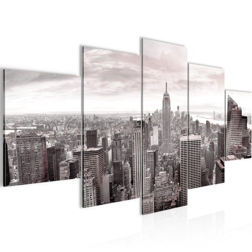 Runa Art - Bilder New York Skyline 200 x 100 cm 5 Teilig XXL Wanddekoration Design Grau Rosa 010251b