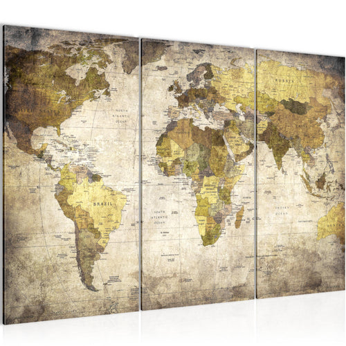 Runa Art Wandbilder Weltkarte Bild XXL Büro Wohnzimmer Braun Vintage Antik 120 x 80 cm 3 Teilig 103431b