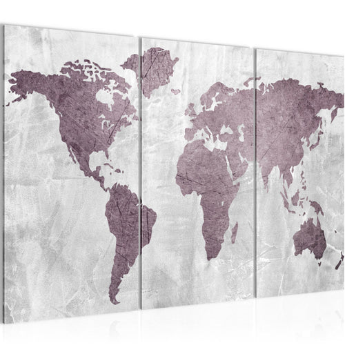 Runa Art Wandbilder Weltkarte Bild XXL Büro Wohnzimmer Rosa Kontinente Beton 120 x 80 cm 3 Teilig 104331a