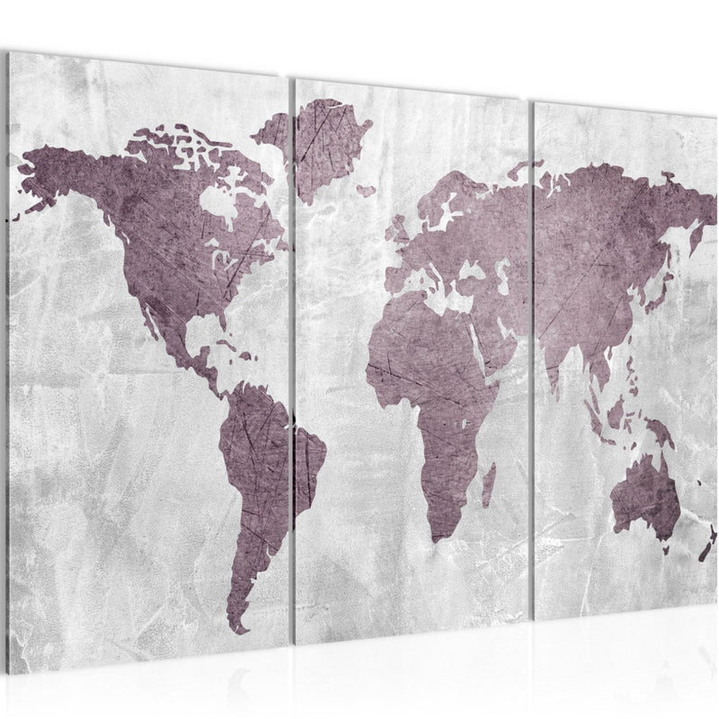 Runa Art Wandbilder Weltkarte Bild XXL Büro Wohnzimmer Rosa Kontinente Beton 120 x 80 cm 3 Teilig 104331a