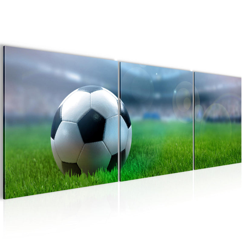 Runa Art Bilder Fussball 3 Teilig Bild auf Vlies Leinwand Deko Wohnzimmer Schlafzimmer 90 x 30 cm Sport Grau 402434a