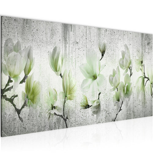 Runa Art Wandbild Blumen Magnolien 1 Teilig 100 x 40 cm Modern Bild auf Vlies Leinwand Abstrakt Wohnzimmer Grau Rosa 007712b