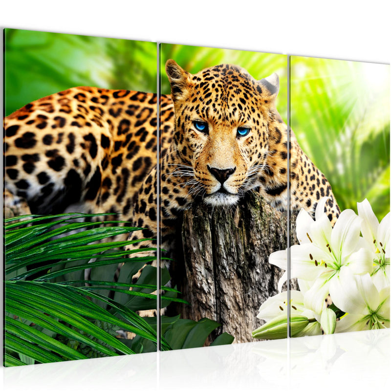 Runa Art Wandbilder Afrika Leopard Bild XXL Wohnzimmer Schlafzimmer Grün Raubkatze Dschungel 120 x 80 cm 3 Teilig 006731b