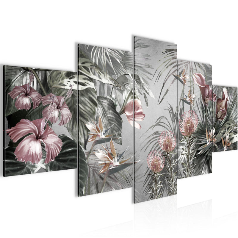 Runa Art - Bilder Blumen 200 x 100 cm 5 Teilig XXL Wanddekoration Design Grau 043351c