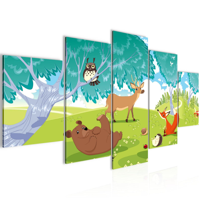Runa Art Wandbilder Waldtiere 5 Teilig Bild auf Vlies Leinwand Deko Spielzimmer Baby Kinderzimmer Junge Mädchen 001852c