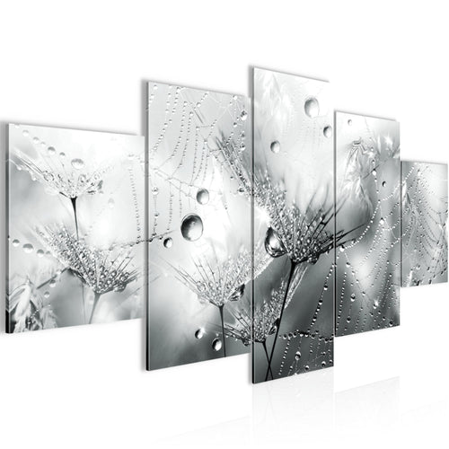 Runa Art Wandbilder Blumen Pusteblumen 5 Teilig Bild auf Vlies Leinwand Deko Wohnzimmer Morgentau Schwarz Weiss 043152c