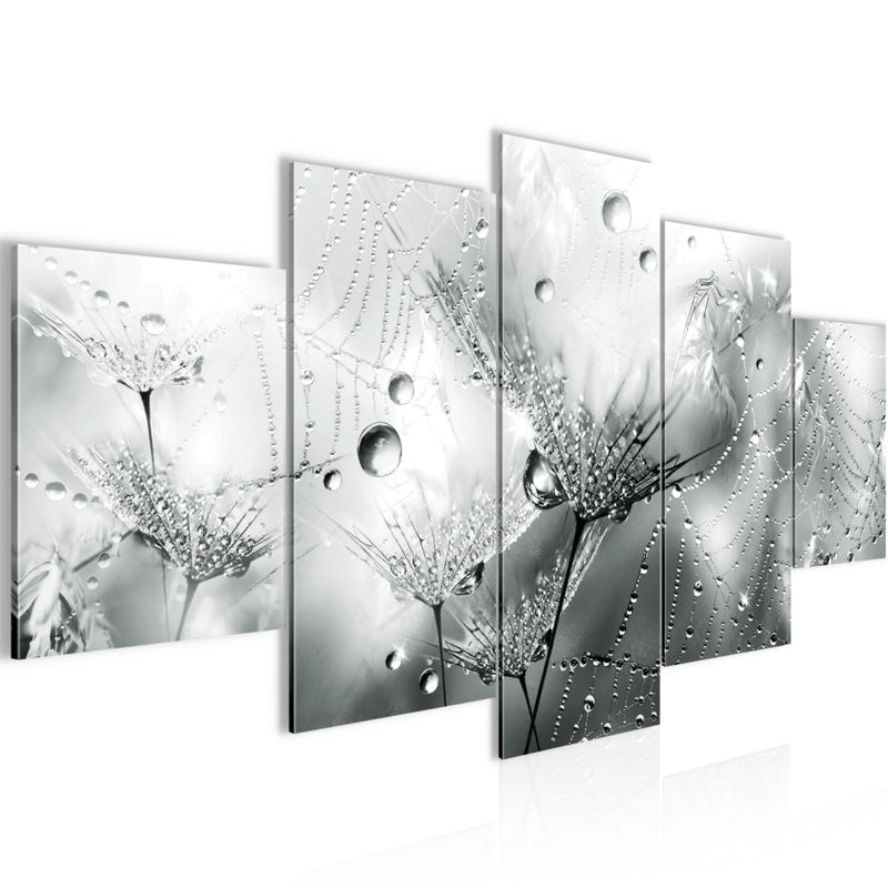 Runa Art Wandbilder Blumen Pusteblumen 5 Teilig Bild auf Vlies Leinwand Deko Wohnzimmer Morgentau Schwarz Weiss 043152c