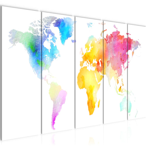 Runa Art Wandbilder XXL Weltkarte Wohnzimmer Schlafzimmer Büro 200L x 80B cm Weltkarte Farben 5 Teilig - Made in Germany - 057555a