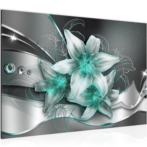 Runa Art Bild Blumen Lilien Modern Wandbilder Wohnzimmer 1 Teilig - Made In Germany - Abstrakt Schwarz Türkis Flur 039615b