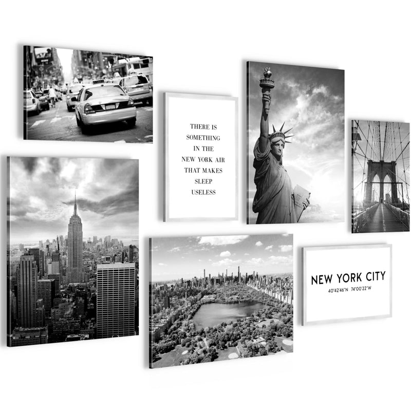 Novart Wandbilder New York City - KOMPLETT AUFHÄNGFERTIG - USA Wohnzimmer Büro - 7 Moderne Mood-Bilder - N013171a