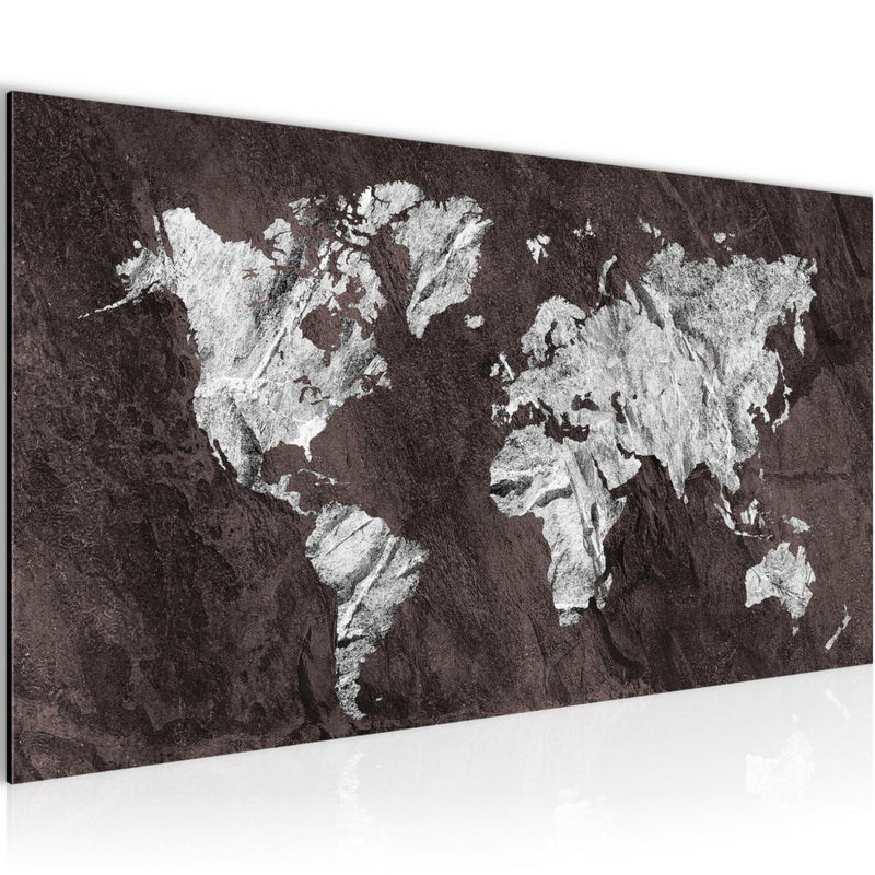 Runa Art Wandbild Weltkarte 1 Teilig 100 x 40 cm Modern Bild auf Vlies Leinwand Landkarte Beton Büro Wohnzimmer Braun 002912b