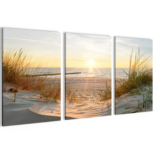 Novart Bilder Set Landschaft - KEIN EXTRA RAHMEN BENÖTIGT - Wandbilder für Wohnzimmer Schlafzimmer Büro - 3 Teilig Deko Strandweg - N034736a