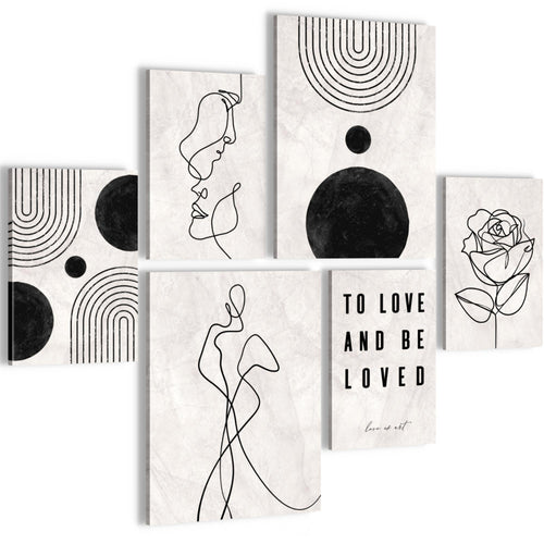 Novart Wandbilder Set Line Art Boho grau - KEIN EXTRA RAHMEN BENÖTIGT -  Modern Deko  - Wohnzimmer Schlafzimmer N028263a