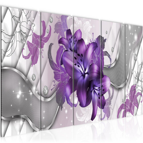 Runa Art Wandbild XXL Blumen Lilien Wohnzimmer Schlafzimmer 200 x 80 cm Violett Lila 5 Teilig - Made in Germany - 016555c