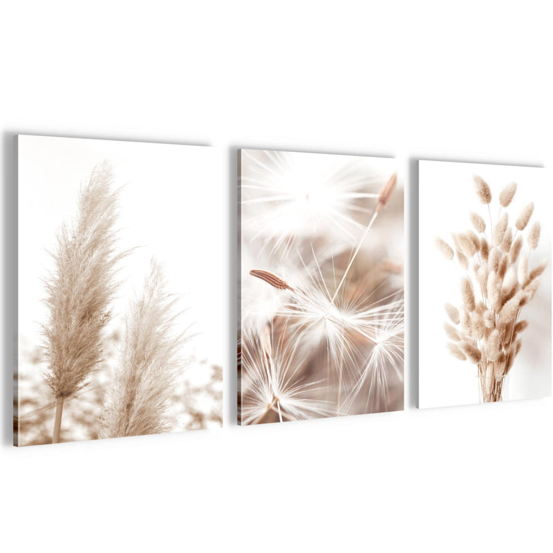 Novart Wandbilder Set Blumen Pflanzen - KOMPLETT AUFHÄNGFERTIG - Wohnzimmer Schlafzimmer Büro Deko - 3 Moderne Bilder Pflanzen - N008935a