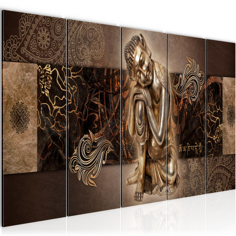Runa Art Wandbild XXL Buddha Zen Wohnzimmer Schlafzimmer 200 x 80 cm Braun 5 Teilig - Made in Germany - 041355b