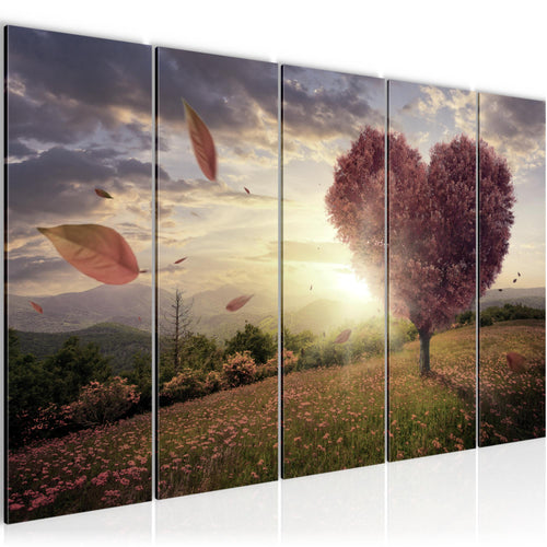Runa Art Bild Herbst Baum Herz Wandbilder auf Vlies Leinwand 5 Teilig Wanddekoration Wohnzimmer Schlafzimmer 605856c