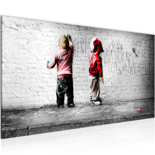 Runa Art Wandbild Kinder Graffiti 1 Teilig 100 x 40 cm Modern Bild auf Vlies Leinwand Streetart Babyzimmer Spielzimmer Bunt 039212c