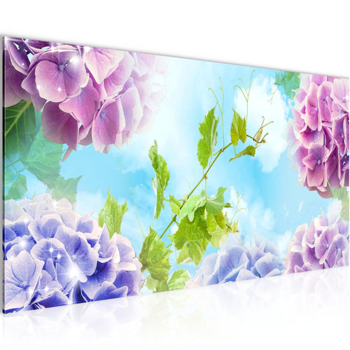 Runa Art Wandbild Blumen Hortensien 1 Teilig 100 x 40 cm Modern Bild auf Vlies Leinwand Natur Wohnzimmer Bunt 017512c