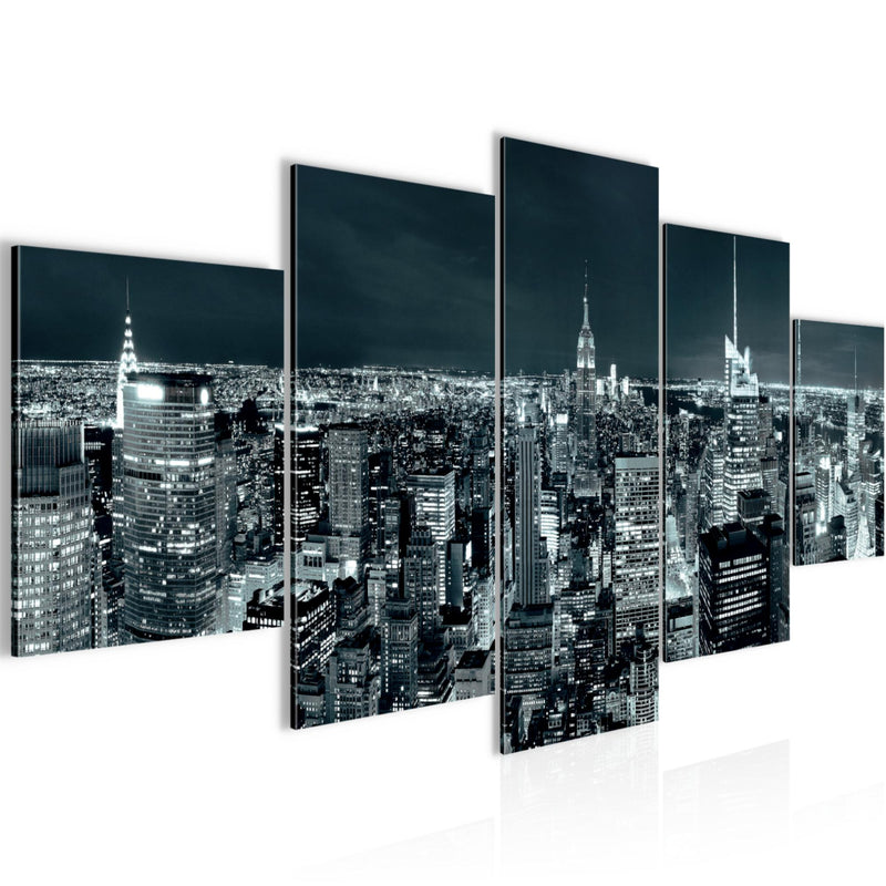 Runa Art Wandbilder New York Skyline 5 Teilig Bild auf Vlies Leinwand Deko Wohnzimmer Büro USA Türkis Blau 036252b