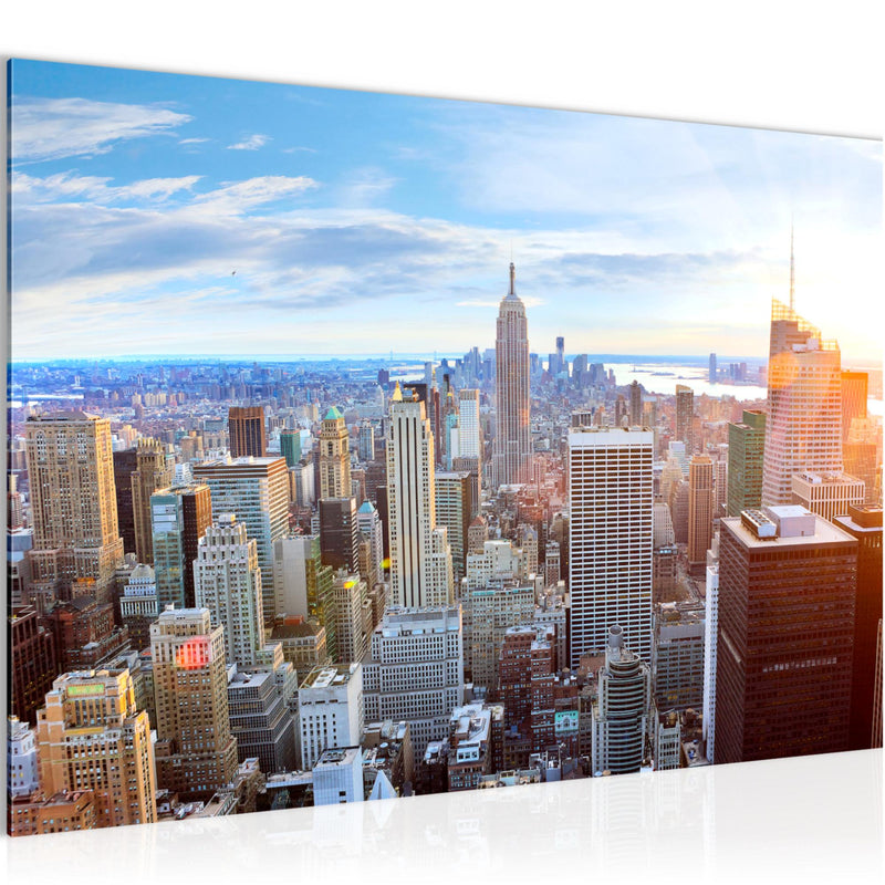 Runa Art Bild New York Skyline Modern Wandbilder Wohnzimmer Büro 1 Teilig - Made In Germany - NY City Blau Beige Flur 010215a