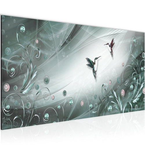 Runa Art Wandbild Vintage Vogel 1 Teilig 100 x 40 cm Modern Bild auf Vlies Leinwand Abstrakt Wohnzimmer Schlafzimmer Türkis Grau 038312b