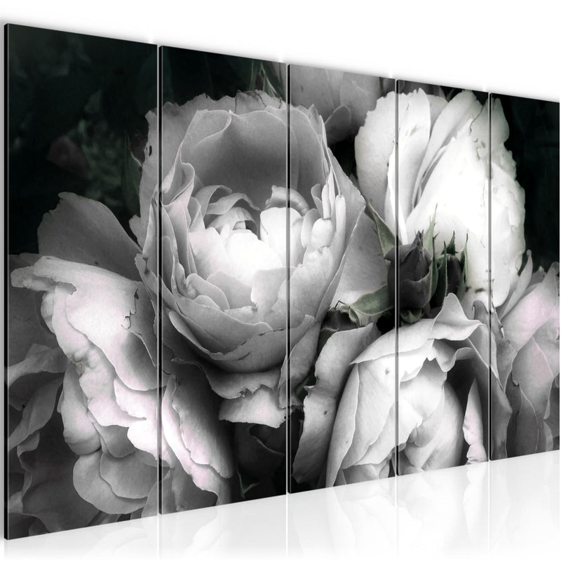 Runa Art Wandbild XXL Blumen Rosen Wohnzimmer Schlafzimmer 200 x 80 cm Schwarz Bunt 5 Teilig - Made in Germany - 039155c