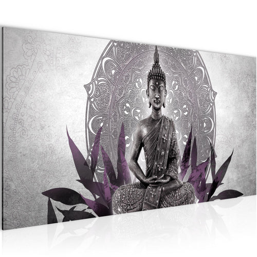 Runa Art Wandbild Buddha 1 Teilig 100 x 40 cm Modern Bild auf Vlies Leinwand Orientalisch Wohnzimmer Schlafzimmer Schwarz Weiss 031212c