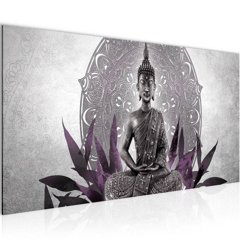 Runa Art Wandbild Buddha 1 Teilig 100 x 40 cm Modern Bild auf Vlies Leinwand Orientalisch Wohnzimmer Schlafzimmer Schwarz Weiss 031212c