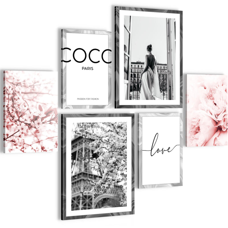Novart Wandbilder Set Fashion Coco - KEIN EXTRA RAHMEN BENÖTIGT -  Modern Deko  - Wohnzimmer Mädchen Teenager N021763a