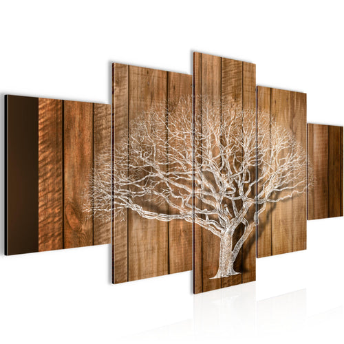 Runa Art Wandbilder Baum Abstrakt 5 Teilig Bild auf Vlies Leinwand Deko Wohnzimmer Holzmotiv Beige Braun 039952a