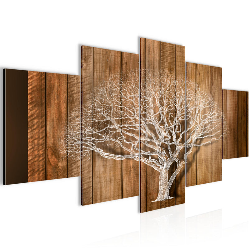 Runa Art Wandbilder Baum Abstrakt 5 Teilig Bild auf Vlies Leinwand Deko Wohnzimmer Holzmotiv Beige Braun 039952a