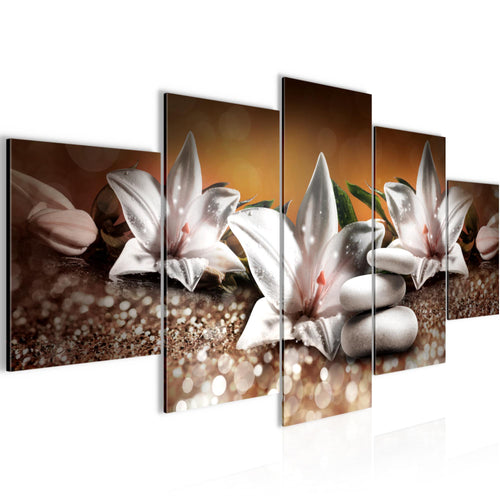 Runa Art Bild Wohnzimmer Schlafzimmer Blumen Lilien 5 Teilig Abstrakt Beige Braun Wandbilder auf Vlies Leinwand 035853a