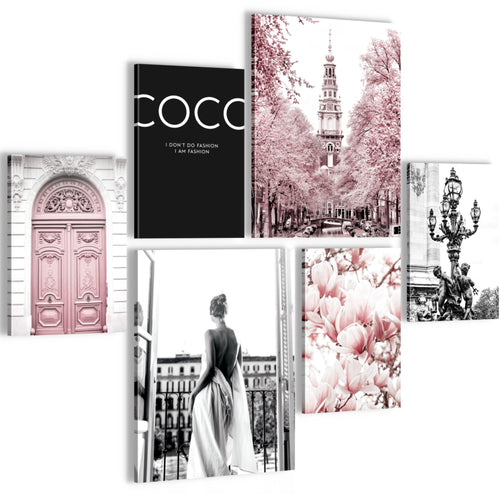 Novart Wandbilder Set Fashion Rosa - KEIN EXTRA RAHMEN BENÖTIGT -  Modern Deko  - Wohnzimmer Mädchen Teenager N005063a